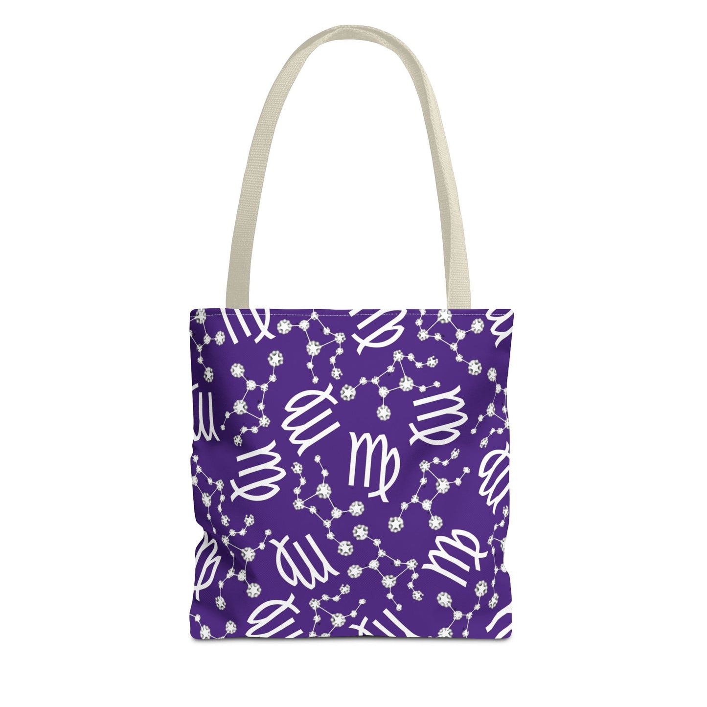 Tote Bag, Virgo Zodiac Sign, AOP, (Purple, White)