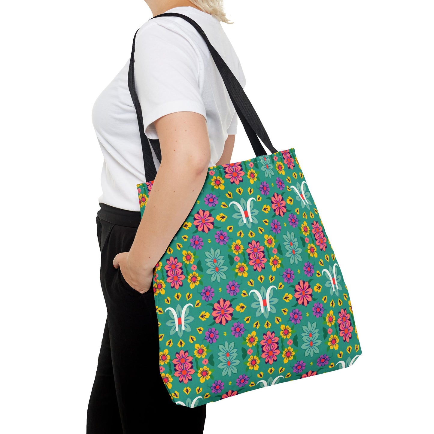 Tote Bag, (AOP), Aquarius, Zodiac v2, Flower Pattern