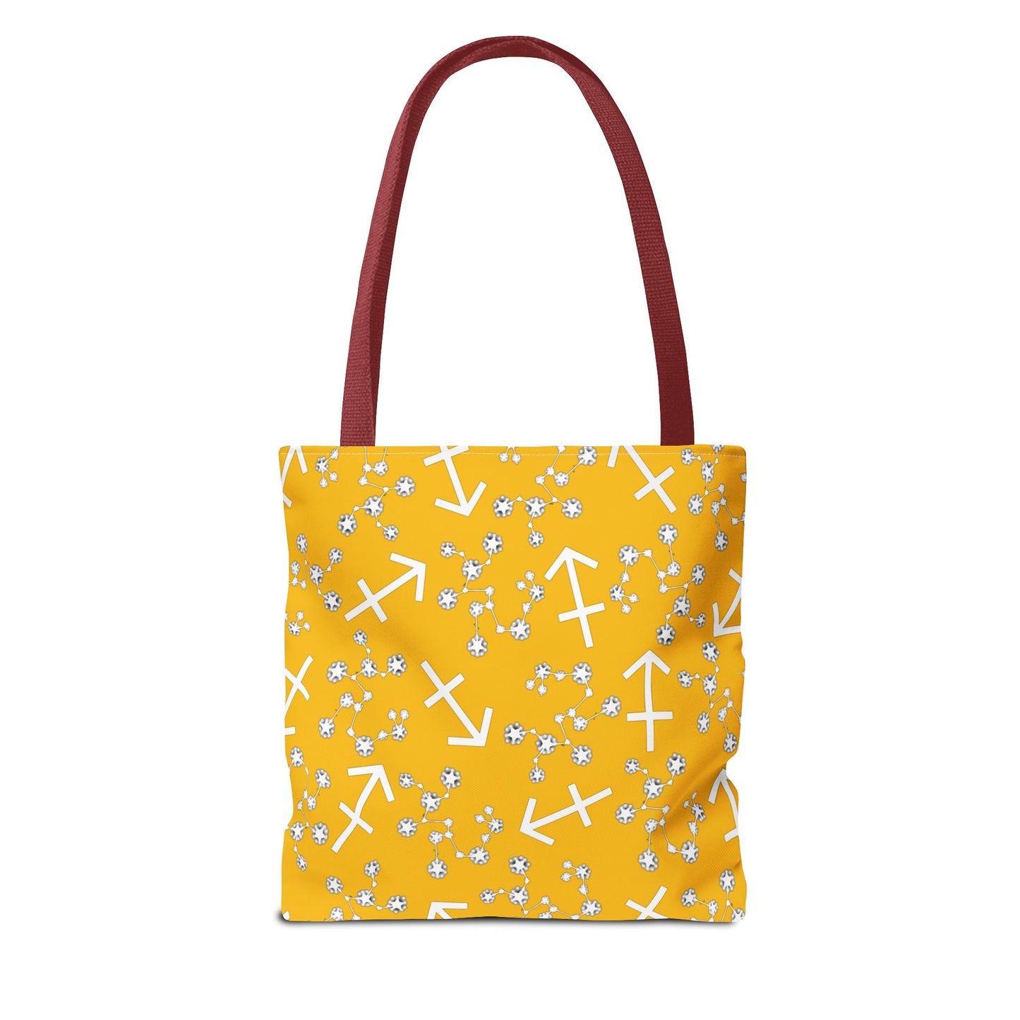 Tote Bag, Sagittarius Zodiac Sign, AOP, (Yellow, White Print)