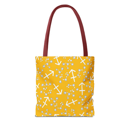 Tote Bag, Sagittarius Zodiac Sign, AOP, (Yellow, White Print)