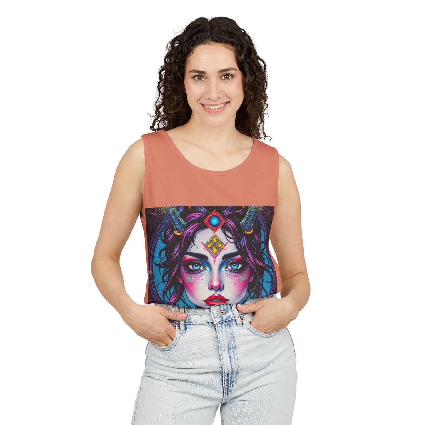 Unisex Garment-Dyed, Tank Top, Aquarius Design, Pop Art, 100% Ringspun US cotton