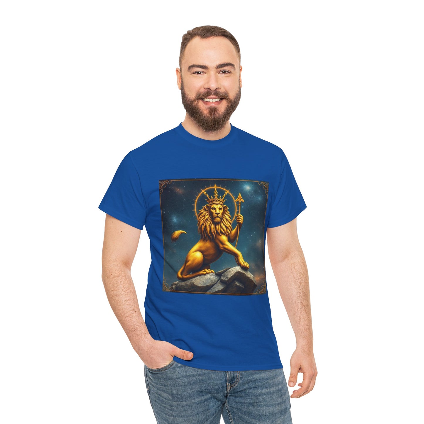 Unisex Heavy Cotton T-Shirt, King of Lions, Leo Zodiac Design