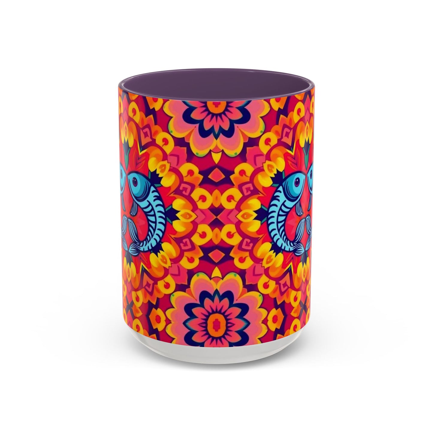 Accent Coffee Mug, Pisces, Zodiac v1, Flower Pattern, (11, 15oz)