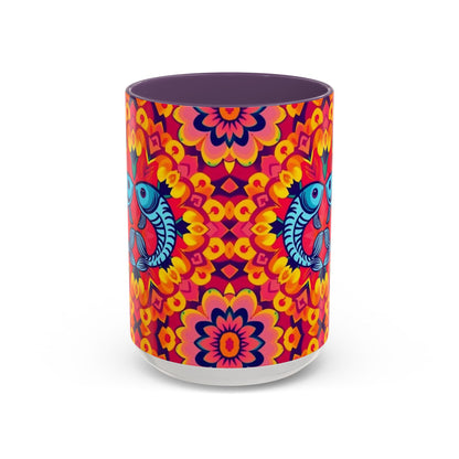Accent Coffee Mug, Pisces, Zodiac v1, Flower Pattern, (11, 15oz)