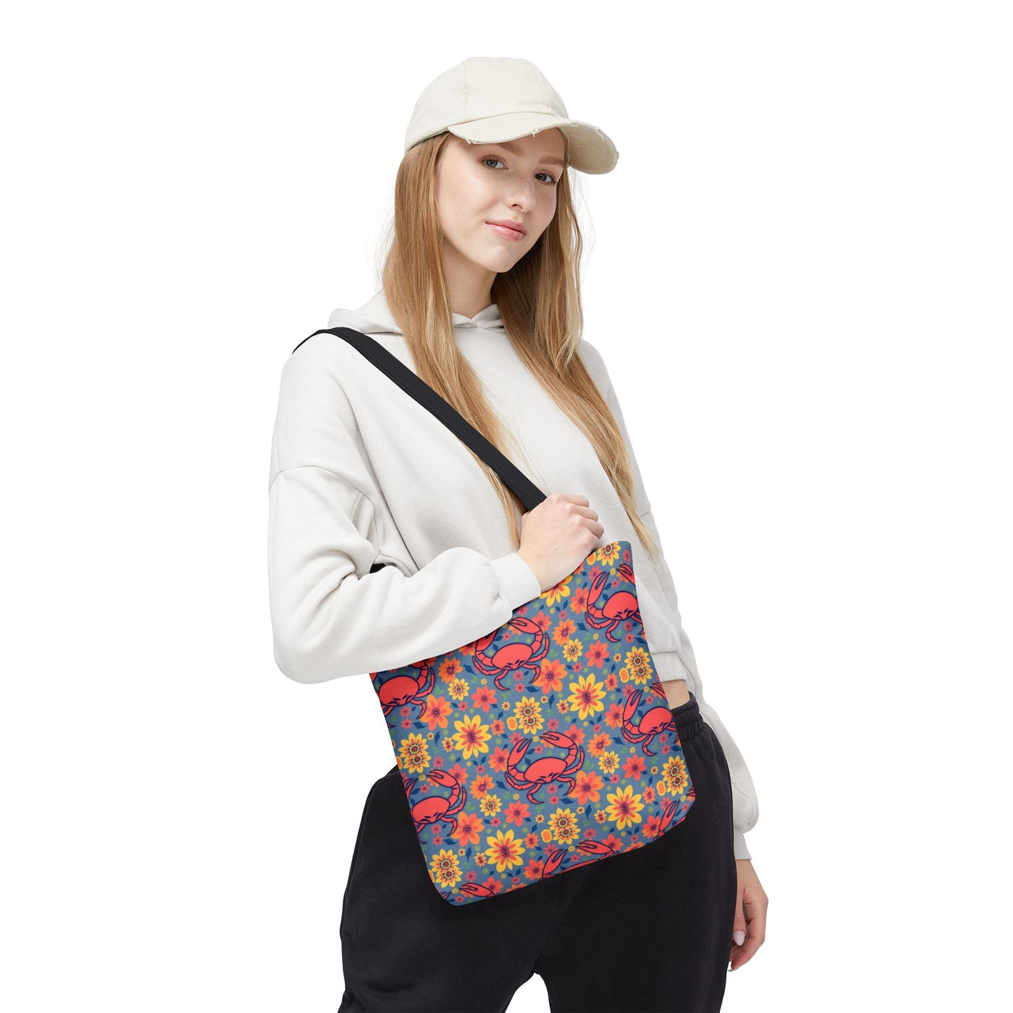 Tote Bag, (AOP), Cancer, Zodiac v3, Flower Pattern