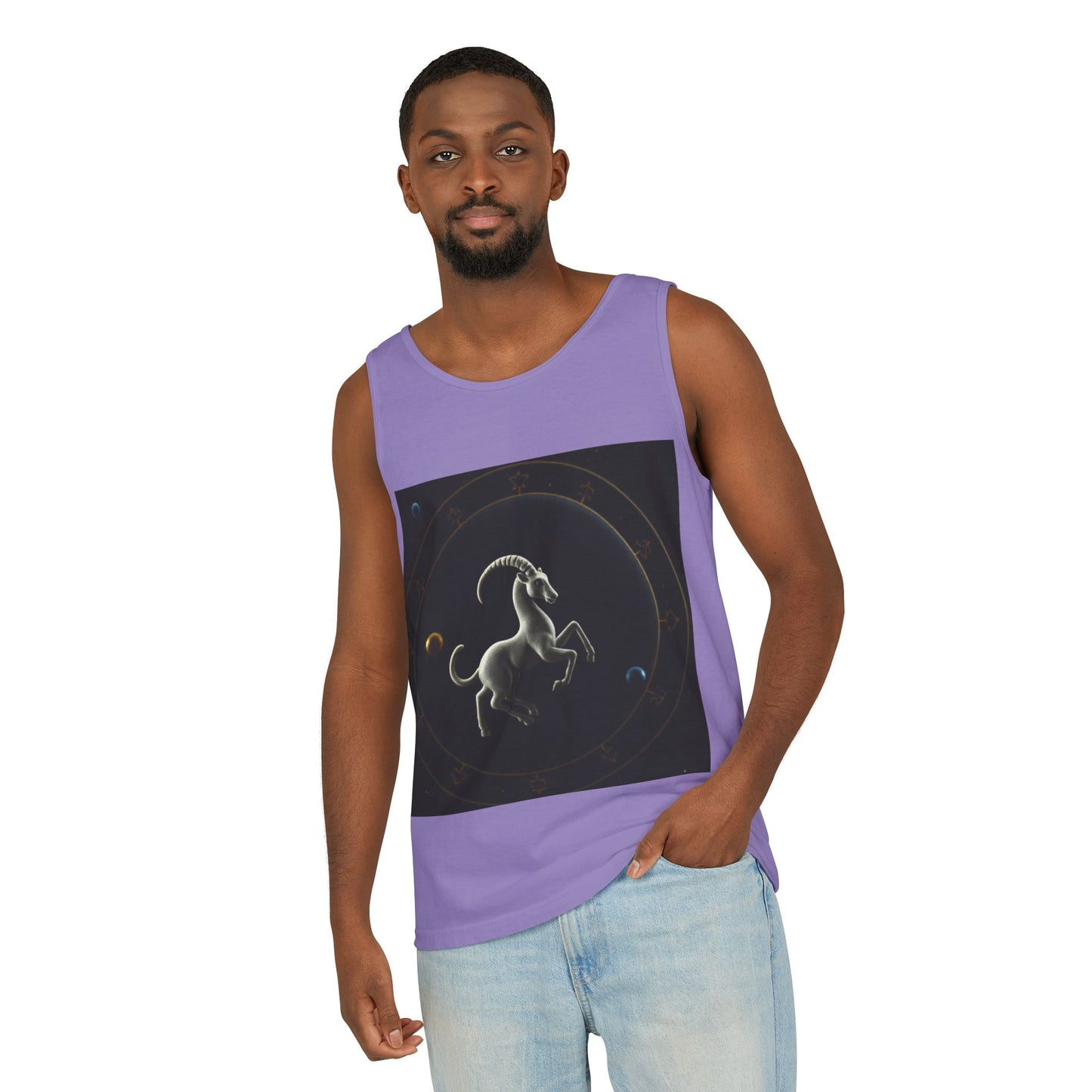 Unisex Garment-Dyed, Tank Top, Capricorn Design, Space Animal v1, 100% US cotton