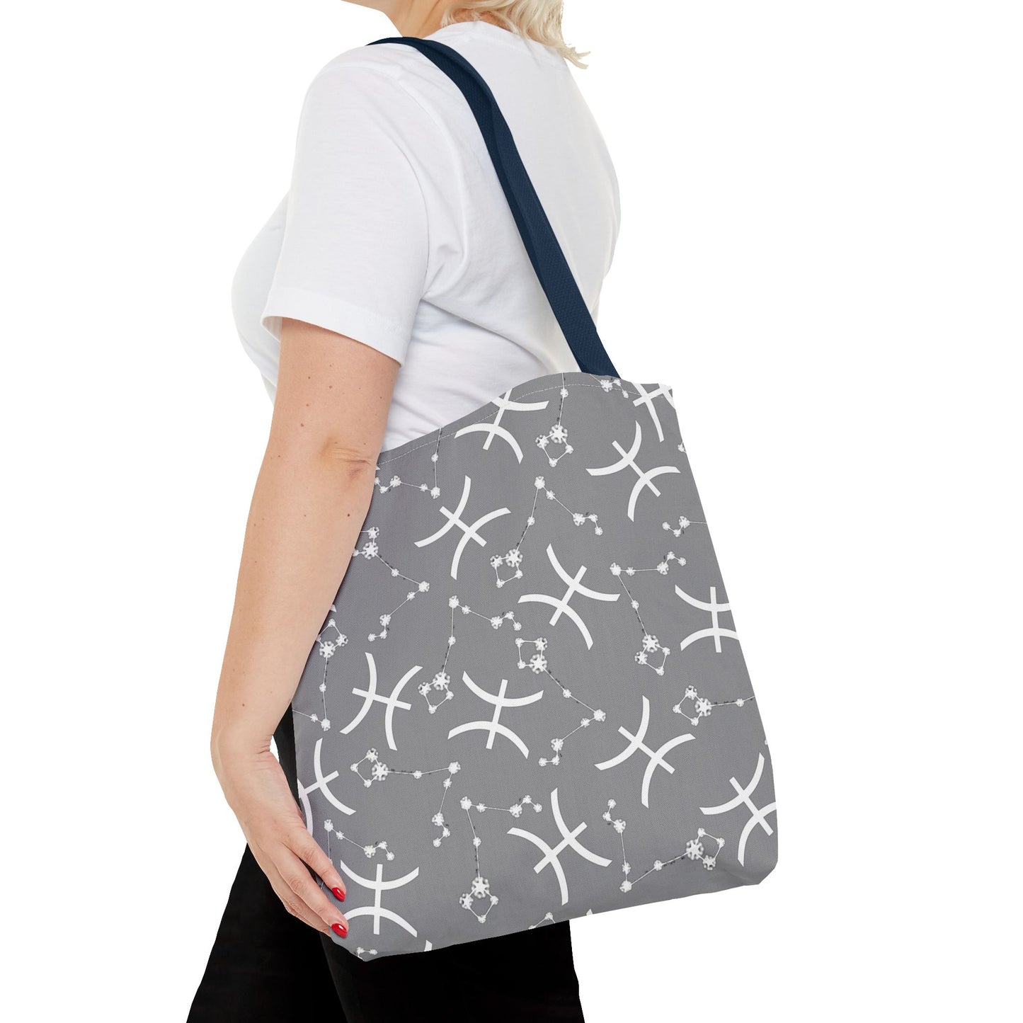 Tote Bag, Pisces Zodiac Sign, AOP, (Grey, White)