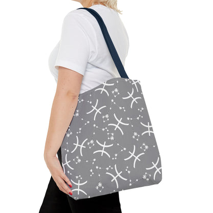 Tote Bag, Pisces Zodiac Sign, AOP, (Grey, White)