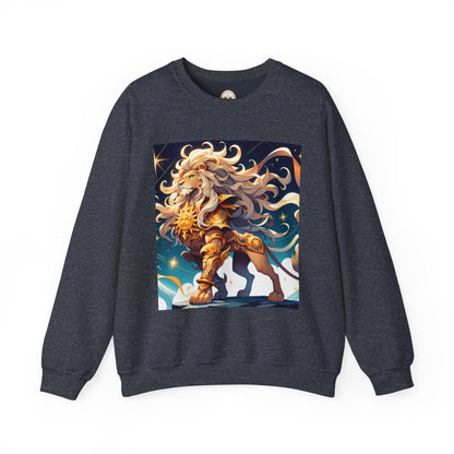 Unisex Heavy Blend™ Crewneck Sweatshirt,Cool Lion with White Hair, Leo Zodiac Design