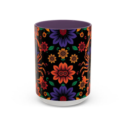 Accent Coffee Mug, Scorpio, Zodiac. Flower Pattern, (11, 15oz)
