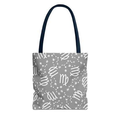 Tote Bag, Virgo Zodiac Sign, AOP, (Grey, White)