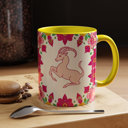 Accent Coffee Mug, Capricorn, Zodiac v2, Flower Pattern, (11, 15oz)