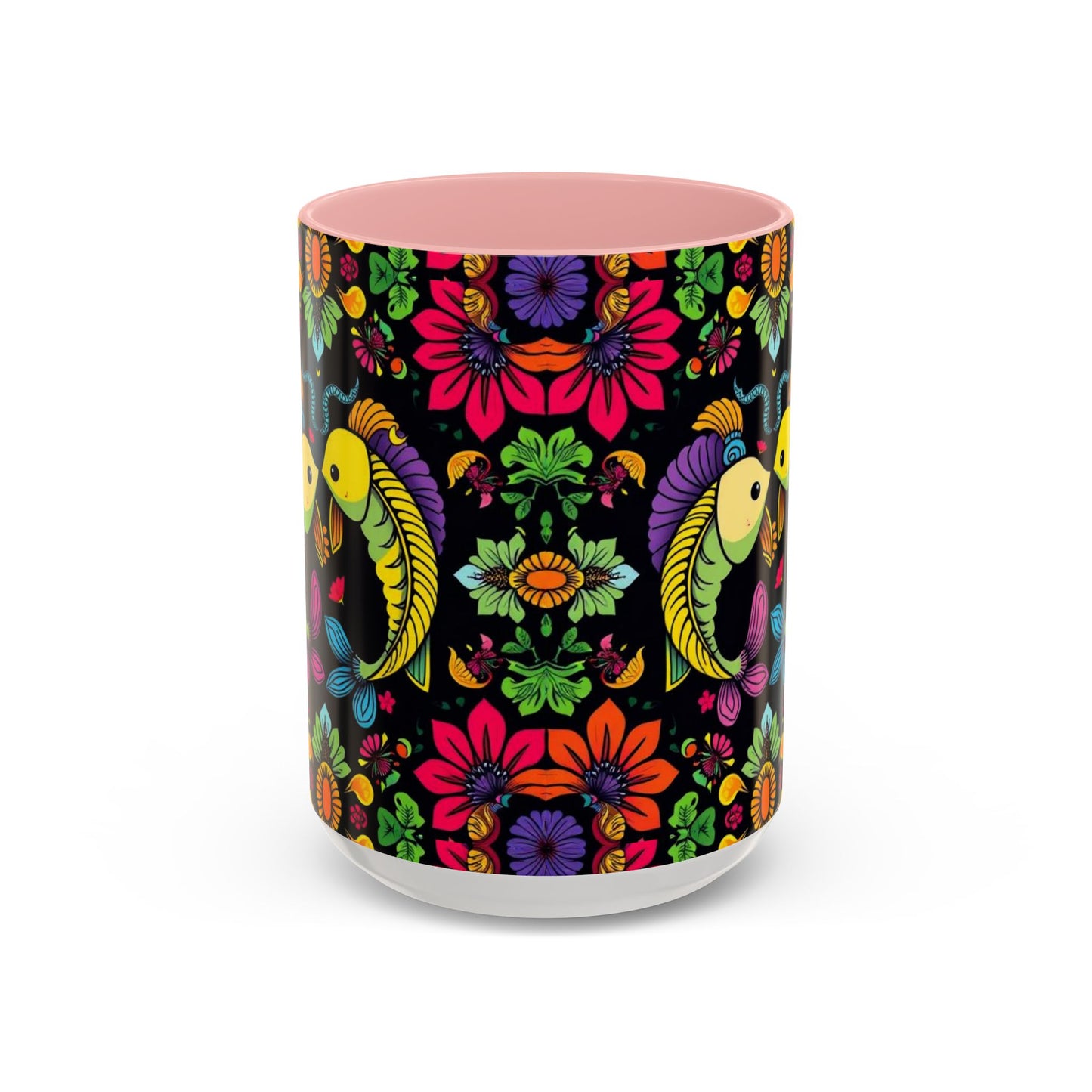 Accent Coffee Mug, Pisces, Zodiac v3, Flower Pattern, (11, 15oz)