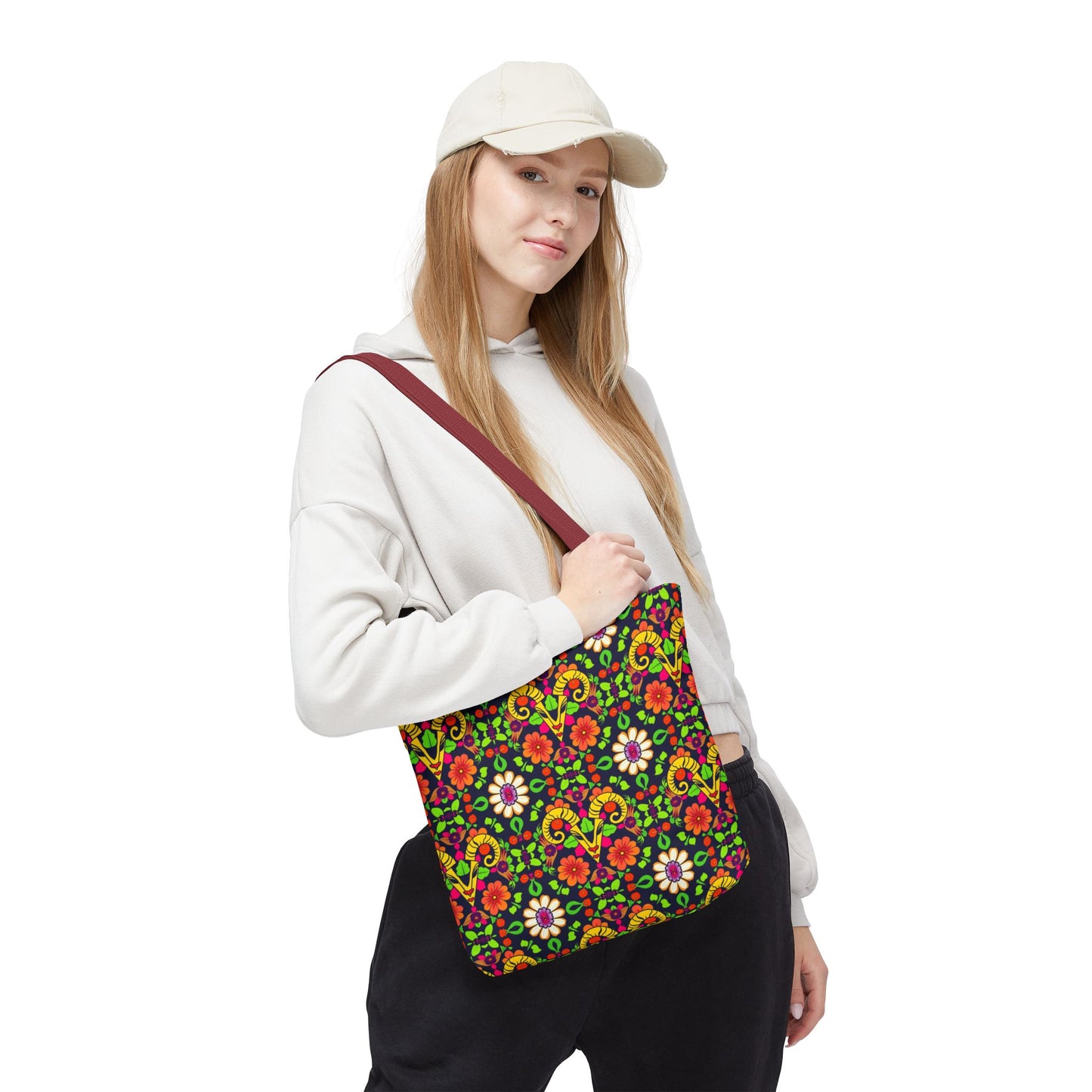 Tote Bag (AOP), Aries, Zodiac, Flower Pattern