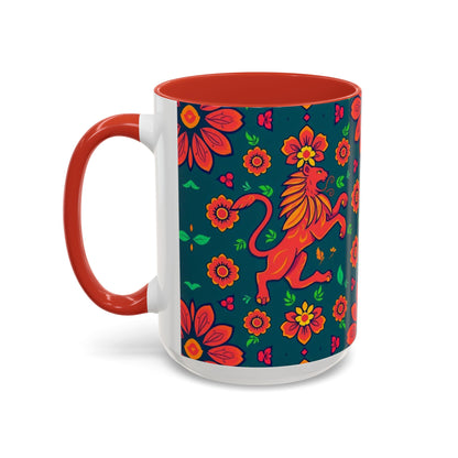 Accent Coffee Mug, Leo, Zodiac v1, Flower Pattern, (11, 15oz)