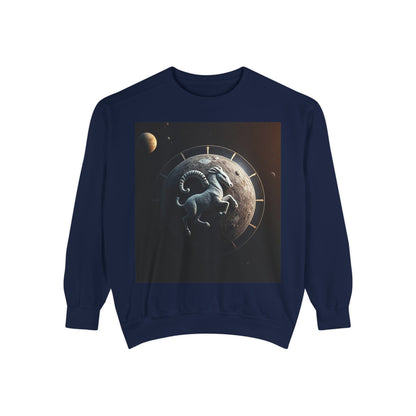 Garment-Dyed Sweatshirt, Unisex, Space Animal Design, Aries
