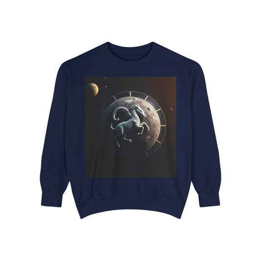 Garment-Dyed Sweatshirt, Unisex, Space Animal Design, Aries