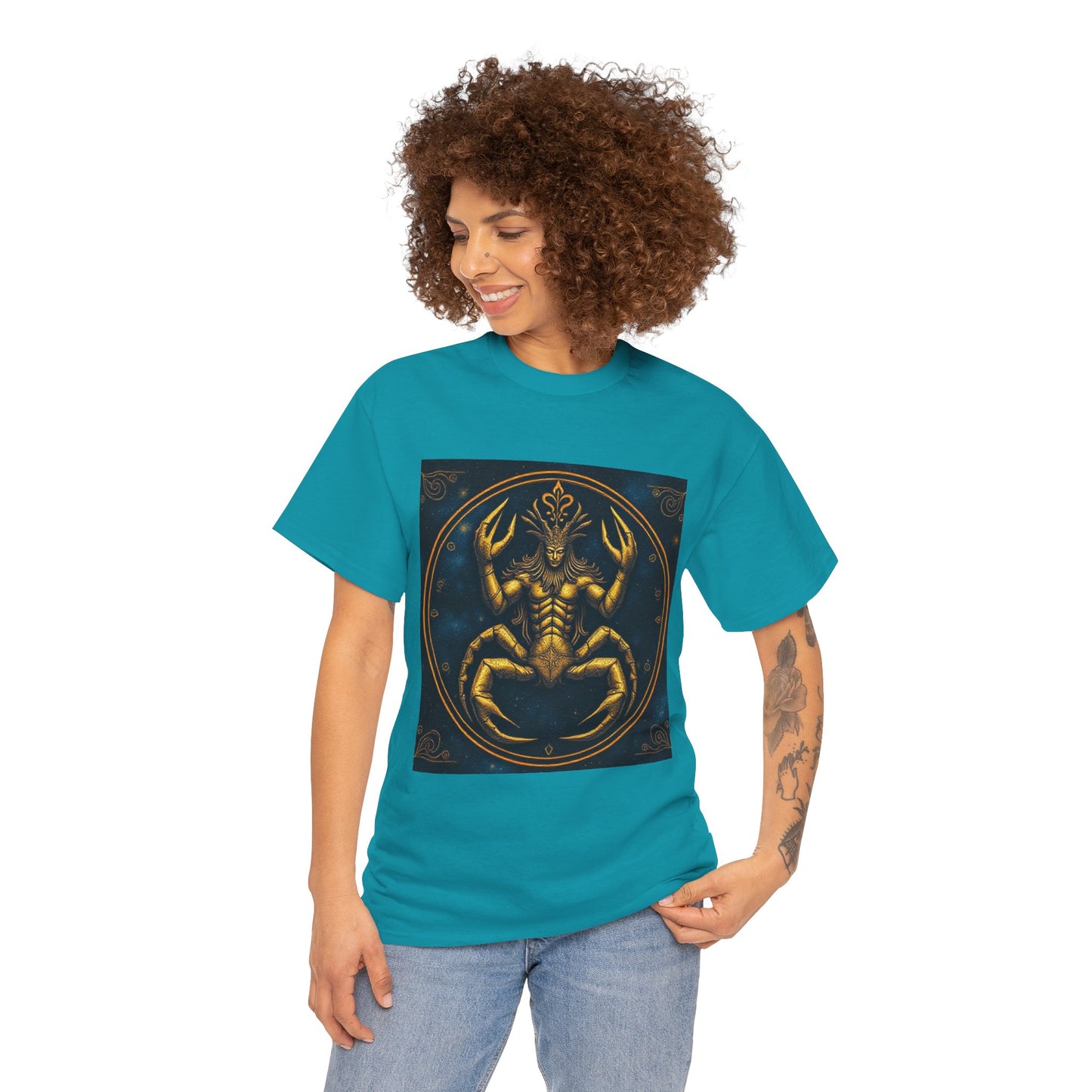Unisex Heavy Cotton T-Shirt, Scorpion King 1v, Cancer Zodiac Design