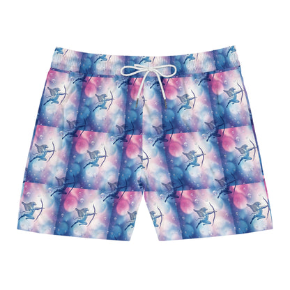 Men's Mid-Length Swim Shorts, (AOP), Sagittarius, Zodiac v4, Bubble Pattern