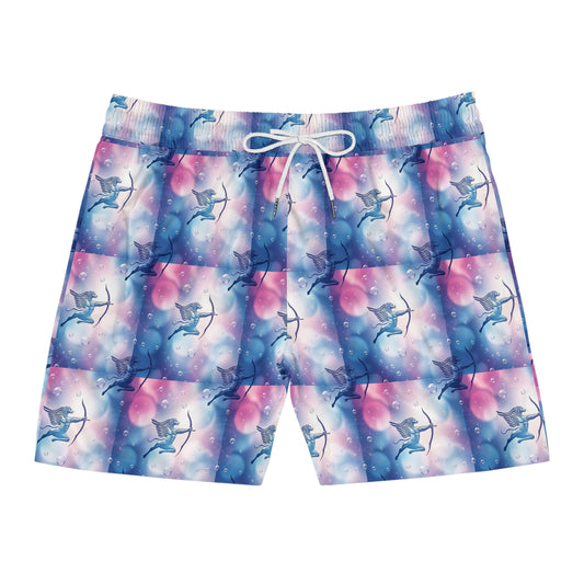 Men's Mid-Length Swim Shorts, (AOP), Sagittarius, Zodiac v4, Bubble Pattern