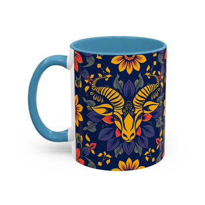 Accent Coffee Mug, Taurus, Zodiac v1. Flower Pattern, (11, 15oz)