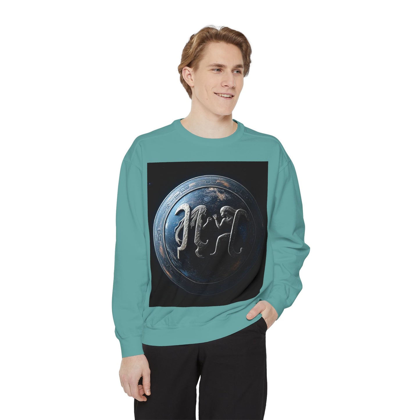 Garment-Dyed Sweatshirt, Unisex, Space Symbol Design, Gemini