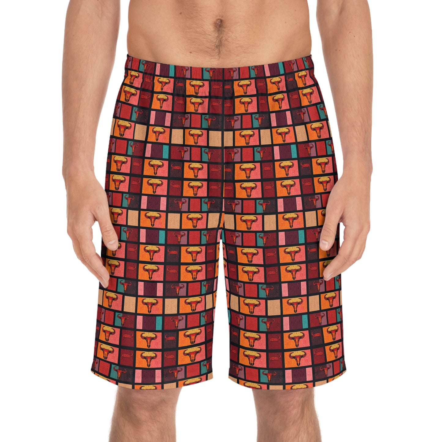 Men's Board Shorts, (AOP), Taurus, Zodiac v2, Shape Pattern