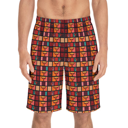 Men's Board Shorts, (AOP), Taurus, Zodiac v2, Shape Pattern