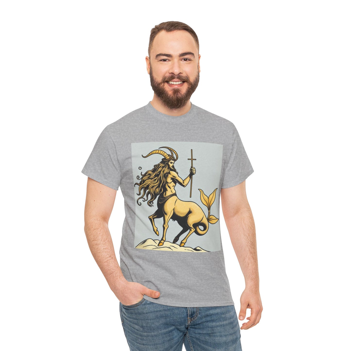 Unisex Heavy Cotton T-Shirt, Capricorn God v2, Zodiac Design