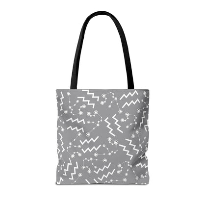 Tote Bag, Aquarius Zodiac Sign, AOP, (Grey, White)