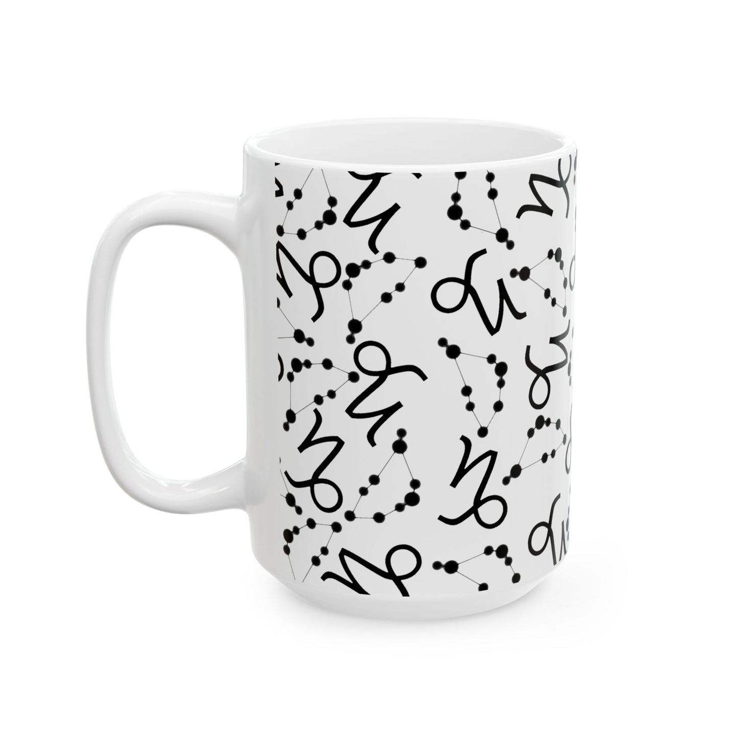 Ceramic Mug, (11oz, 15oz), Ceramic Coffee Mug, AOP, Constellation & Symbol, Capricorn Zodiac Design
