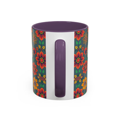 Accent Coffee Mug, Aries, Zodiac v4, Flower Pattern, (11, 15oz)