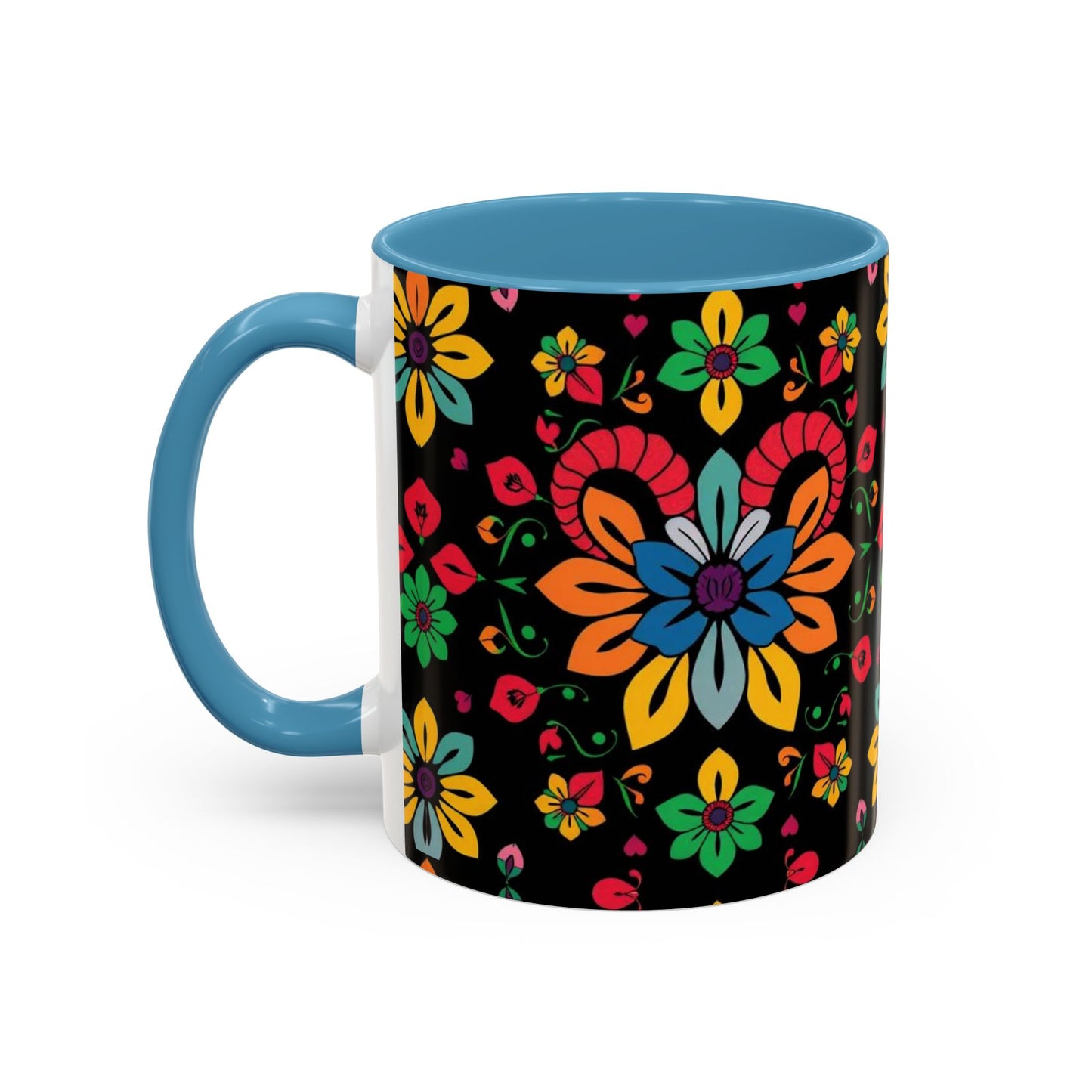 Accent Coffee Mug, Aries, Zodiac v3, Flower Pattern, (11, 15oz)