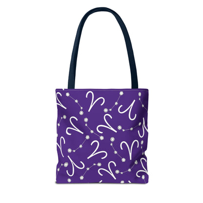 Tote Bag, Aries Zodiac Sign, AOP, (Purple, White)