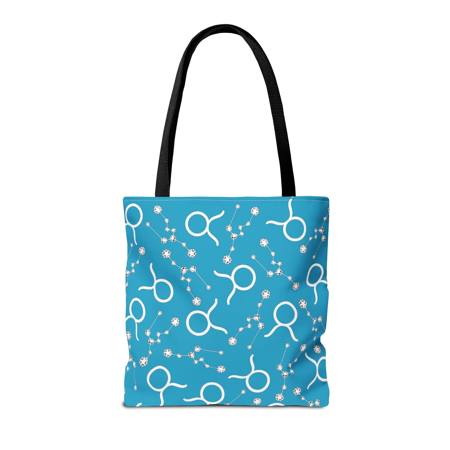 Tote Bag, Taurus Zodiac Sign, AOP, (Turquoise, White)
