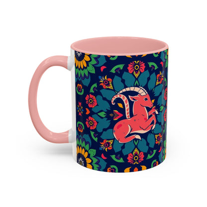 Accent Coffee Mug, Capricorn, Zodiac, Flower Pattern, (11, 15oz)