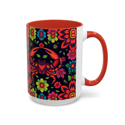 Accent Coffee Mug, Cancer, Zodiac v4, Flower Pattern, (11, 15oz)