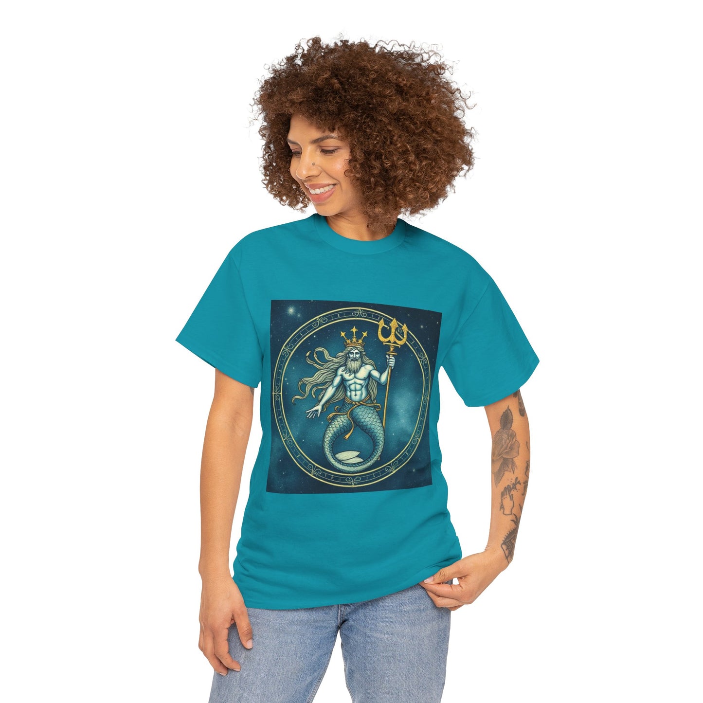 Unisex Heavy Cotton T-Shirt, Aquarius God 5v, Zodiac Design