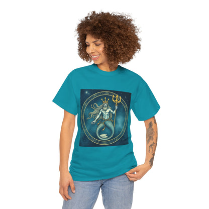 Unisex Heavy Cotton T-Shirt, Aquarius God 5v, Zodiac Design