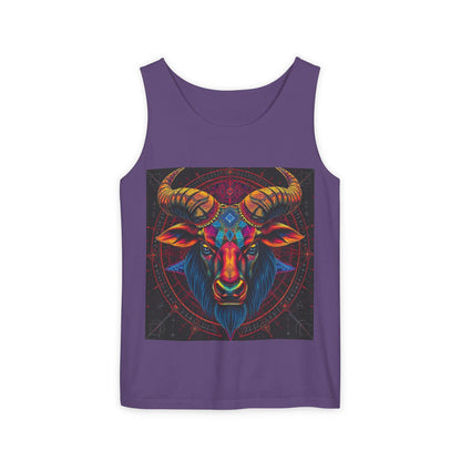 Unisex Garment-Dyed, Tank Top, Taurus Design, Pop Art v1, 100% US cotton