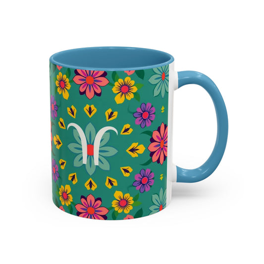 Accent Coffee Mug, Aquarius, Zodiac v3, Flower Pattern, (11, 15oz)
