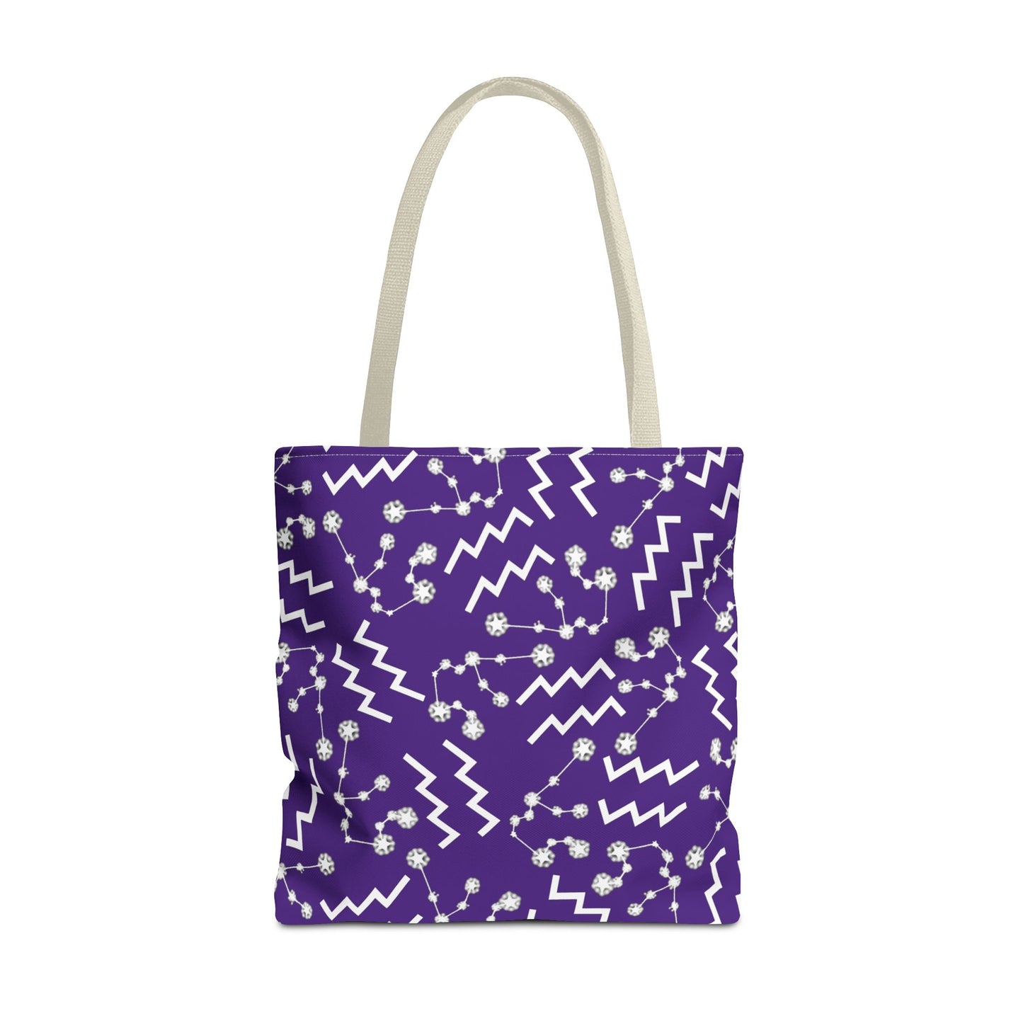 Tote Bag, Aquarius Zodiac Sign, AOP, (Purple, White)