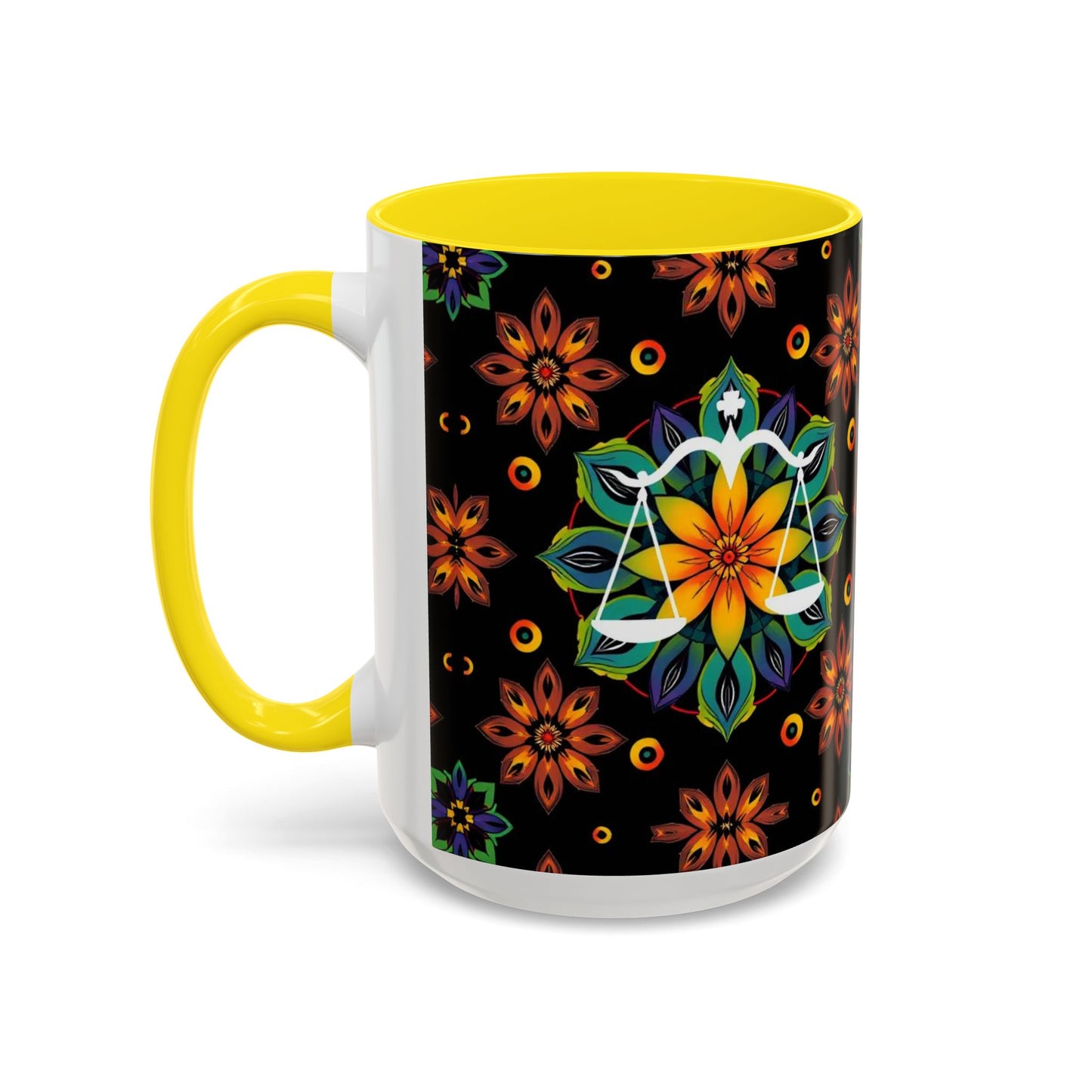 Accent Coffee Mug, Libra, Zodiac v4, Flower Pattern, (11, 15oz)