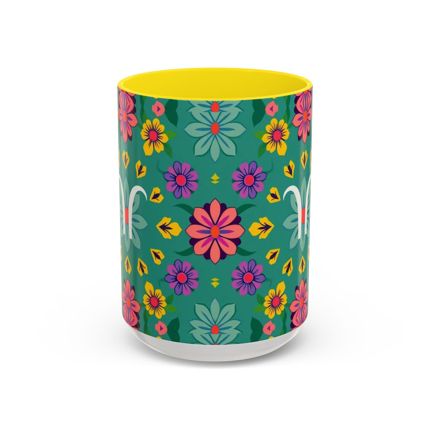 Accent Coffee Mug, Aquarius, Zodiac v3, Flower Pattern, (11, 15oz)