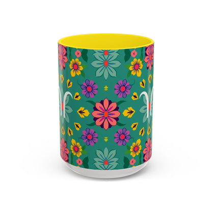 Accent Coffee Mug, Aquarius, Zodiac v3, Flower Pattern, (11, 15oz)