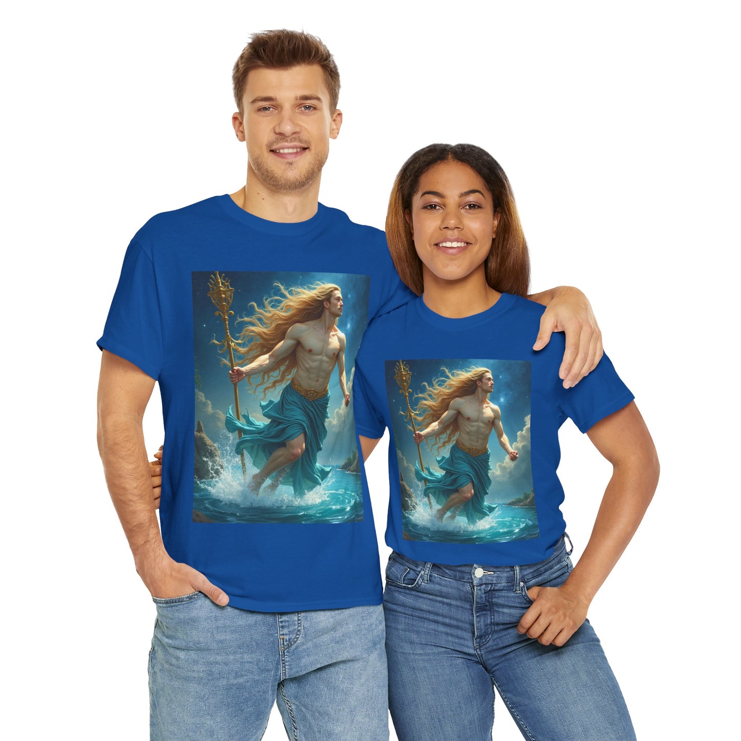 Unisex Heavy Cotton T-Shirt, Realistic, Aquarius Zodiac Design