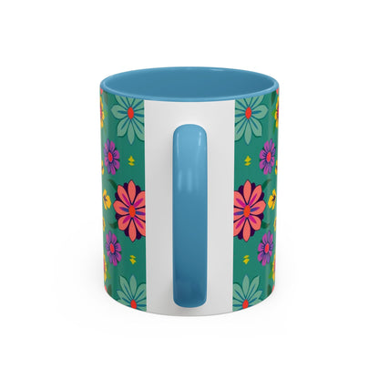 Accent Coffee Mug, Aquarius, Zodiac v3, Flower Pattern, (11, 15oz)