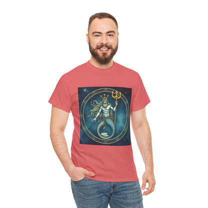 Unisex Heavy Cotton T-Shirt, Aquarius God 5v, Zodiac Design
