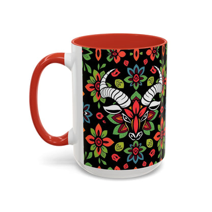 Accent Coffee Mug, Taurus, Zodiac v2. Flower Pattern, (11, 15oz)