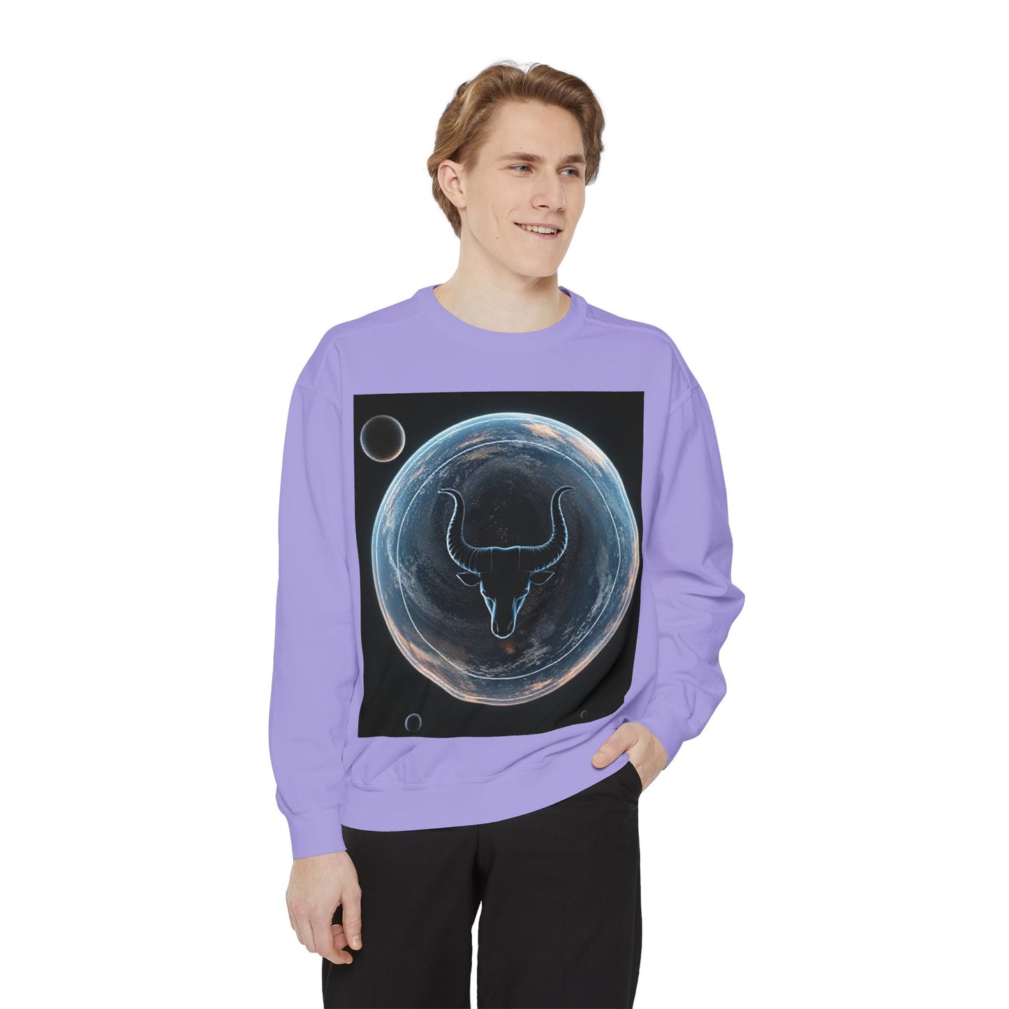 Garment-Dyed Sweatshirt, Unisex, Space Animal Design, Taurus